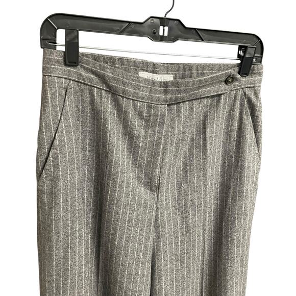 Max Mara Wool Blend Gray Pinstripe Pleated Cuffed Trouser Pants Womens US 2 - Picture 3 of 8